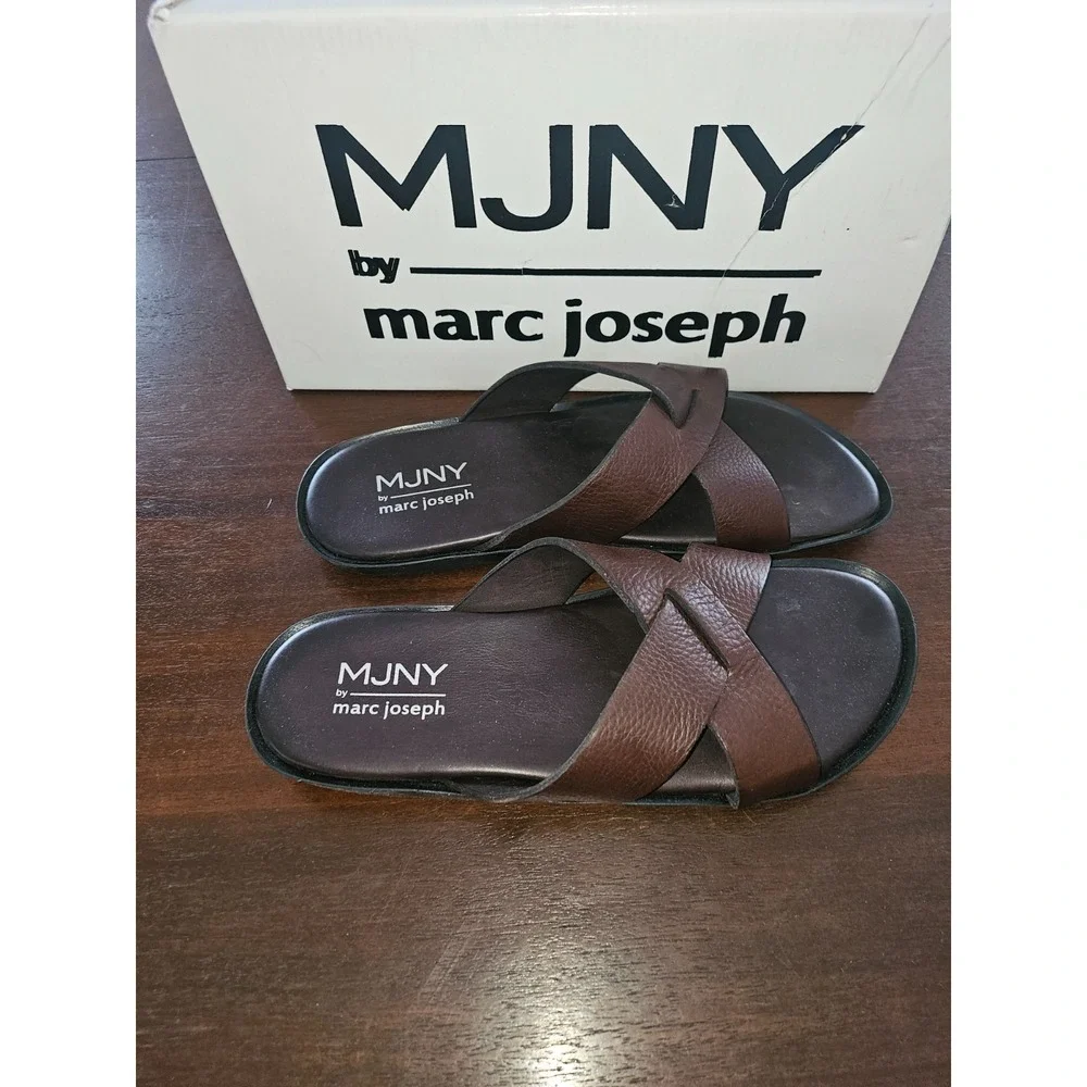 marc joseph‎ New York MJNY Roman Court Brown Grainy Leather Sandals Size 8.5